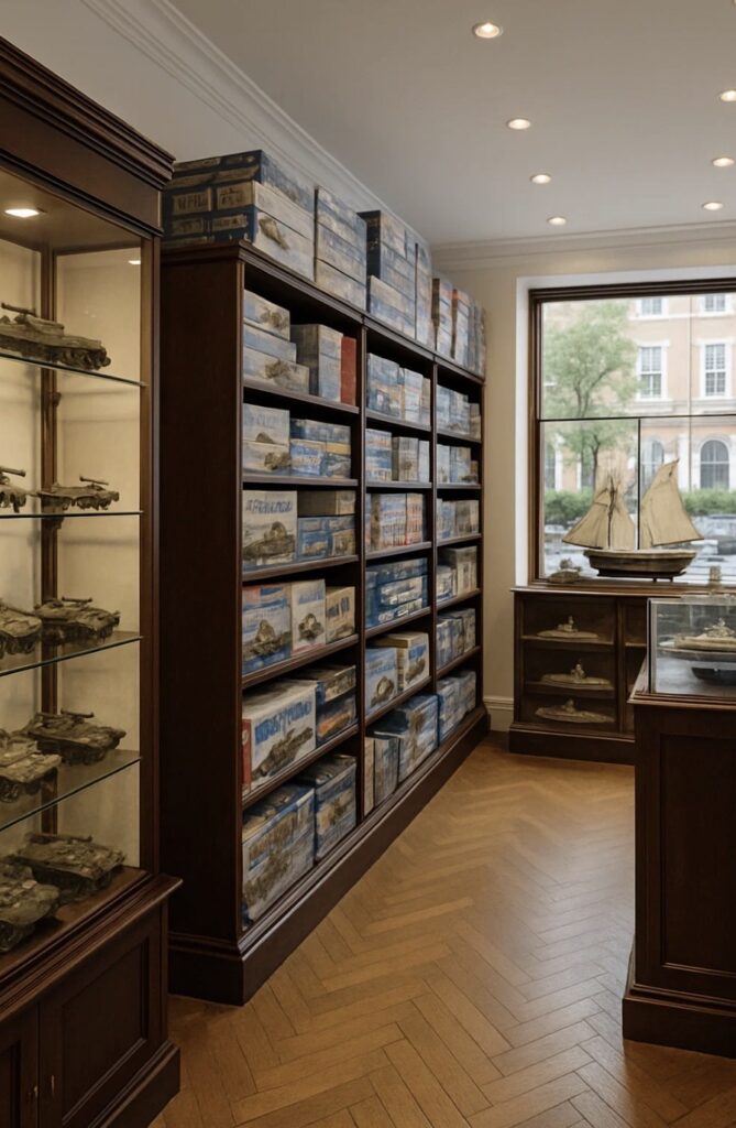 Interior de tienda de maquetas MundoCuriosidades en Madrid con amplia variedad de kits.
